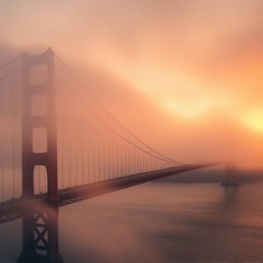 Golden Gate Bridge shrouded in fog in San Francisco