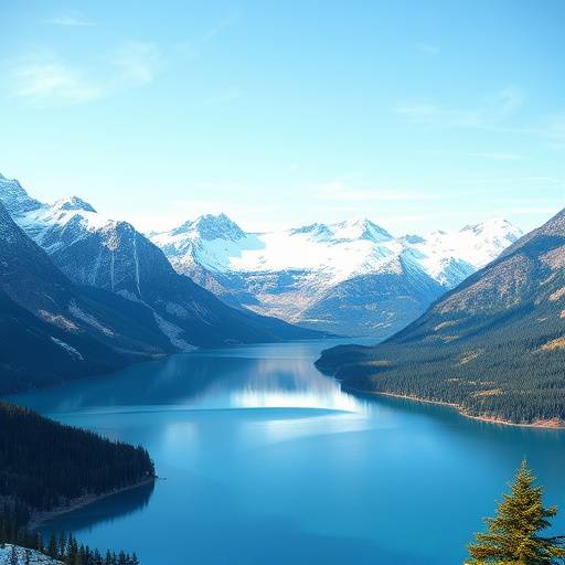 Scenic view of snow-capped mountains and a pristine lake