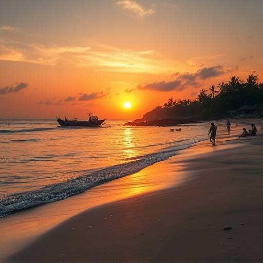 Sunset over the serene beaches of Bali, Indonesia